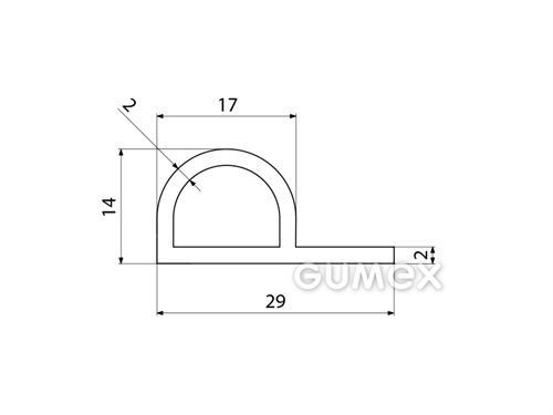 Silikonový profil tvaru "P" s dutinkou, 29x14/2mm, 60°ShA, -60°C/+180°C, transparentní